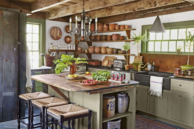 Rustic blue and white color scheme for country kitchen